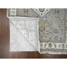 Load image into Gallery viewer, 3&#39;1&quot;x5&#39; Misty Gray With Daisy White, Hand Knotted, Karajeh Design With Geometric Medallion, Natural Wool, Oriental Rug FWR508464