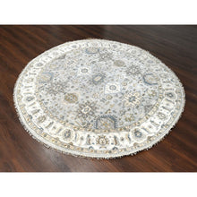 Load image into Gallery viewer, 8&#39;x8&#39; Sea Gray, Hand Knotted Karajeh Design With Geometric Medallion, Vegetable Dyes, Soft And Vibrant Wool, Round Oriental Rug FWR508476