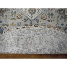 Load image into Gallery viewer, 8&#39;x8&#39; Sea Gray, Hand Knotted Karajeh Design With Geometric Medallion, Vegetable Dyes, Soft And Vibrant Wool, Round Oriental Rug FWR508476