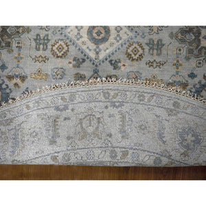 8'x8' Sea Gray, Hand Knotted Karajeh Design With Geometric Medallion, Vegetable Dyes, Soft And Vibrant Wool, Round Oriental Rug FWR508476
