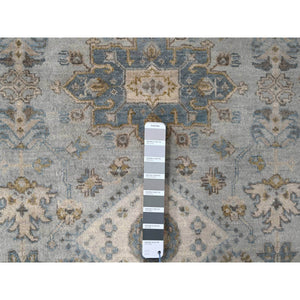8'x8' Sea Gray, Hand Knotted Karajeh Design With Geometric Medallion, Vegetable Dyes, Soft And Vibrant Wool, Round Oriental Rug FWR508476