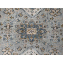 Load image into Gallery viewer, 8&#39;x8&#39; Sea Gray, Hand Knotted Karajeh Design With Geometric Medallion, Vegetable Dyes, Soft And Vibrant Wool, Round Oriental Rug FWR508476