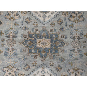 8'x8' Sea Gray, Hand Knotted Karajeh Design With Geometric Medallion, Vegetable Dyes, Soft And Vibrant Wool, Round Oriental Rug FWR508476