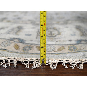 8'x8' Sea Gray, Hand Knotted Karajeh Design With Geometric Medallion, Vegetable Dyes, Soft And Vibrant Wool, Round Oriental Rug FWR508476