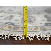 Load image into Gallery viewer, 8&#39;x8&#39; Sea Gray, Hand Knotted Karajeh Design With Geometric Medallion, Vegetable Dyes, Soft And Vibrant Wool, Round Oriental Rug FWR508476