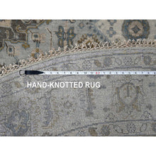 Load image into Gallery viewer, 8&#39;x8&#39; Sea Gray, Hand Knotted Karajeh Design With Geometric Medallion, Vegetable Dyes, Soft And Vibrant Wool, Round Oriental Rug FWR508476