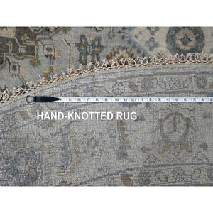 8'x8' Sea Gray, Hand Knotted Karajeh Design With Geometric Medallion, Vegetable Dyes, Soft And Vibrant Wool, Round Oriental Rug FWR508476