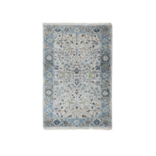 Load image into Gallery viewer, 3&#39;x4&#39;10&quot; Goose Gray, Vegetable Dyes, Hand Knotted, Oushak with Floral Motifs, Denser Weave, 100% Wool, Oriental Rug FWR508494