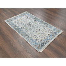 Load image into Gallery viewer, 3&#39;x4&#39;10&quot; Goose Gray, Vegetable Dyes, Hand Knotted, Oushak with Floral Motifs, Denser Weave, 100% Wool, Oriental Rug FWR508494