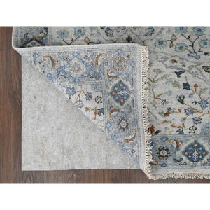 3'x4'10" Goose Gray, Vegetable Dyes, Hand Knotted, Oushak with Floral Motifs, Denser Weave, 100% Wool, Oriental Rug FWR508494
