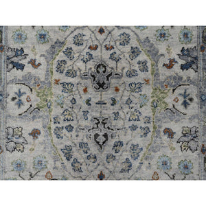 3'x4'10" Goose Gray, Vegetable Dyes, Hand Knotted, Oushak with Floral Motifs, Denser Weave, 100% Wool, Oriental Rug FWR508494