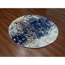 Load image into Gallery viewer, 6&#39;x6&#39; Prussian Blue, Wool And Silk Hand Knotted, Mosaic Design With Mix Of Gold, Round Oriental Rug FWR508512
