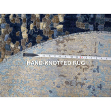 Load image into Gallery viewer, 6&#39;x6&#39; Prussian Blue, Wool And Silk Hand Knotted, Mosaic Design With Mix Of Gold, Round Oriental Rug FWR508512