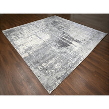 Load image into Gallery viewer, 12&#39;x12&#39; Battleship Gray, Abstract Persian Knot with Mosaic Design, Wool and Silk, Hand Knotted, Dense Weave, Square Oriental Rug FWR508518