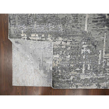 Load image into Gallery viewer, 12&#39;x12&#39; Battleship Gray, Abstract Persian Knot with Mosaic Design, Wool and Silk, Hand Knotted, Dense Weave, Square Oriental Rug FWR508518