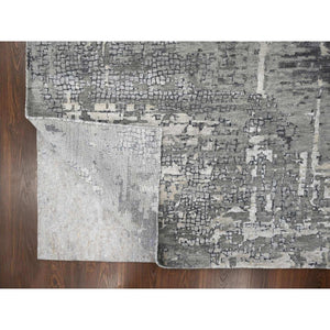 12'x12' Battleship Gray, Abstract Persian Knot with Mosaic Design, Wool and Silk, Hand Knotted, Dense Weave, Square Oriental Rug FWR508518