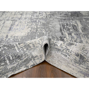 12'x12' Battleship Gray, Abstract Persian Knot with Mosaic Design, Wool and Silk, Hand Knotted, Dense Weave, Square Oriental Rug FWR508518