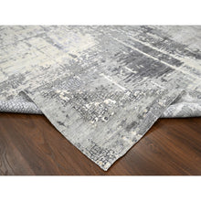 Load image into Gallery viewer, 12&#39;x12&#39; Battleship Gray, Abstract Persian Knot with Mosaic Design, Wool and Silk, Hand Knotted, Dense Weave, Square Oriental Rug FWR508518
