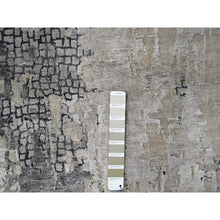 Load image into Gallery viewer, 12&#39;x12&#39; Battleship Gray, Abstract Persian Knot with Mosaic Design, Wool and Silk, Hand Knotted, Dense Weave, Square Oriental Rug FWR508518