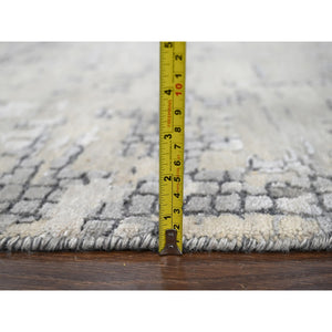 12'x12' Battleship Gray, Abstract Persian Knot with Mosaic Design, Wool and Silk, Hand Knotted, Dense Weave, Square Oriental Rug FWR508518