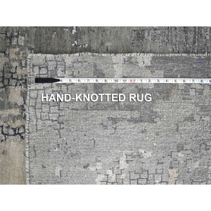 12'x12' Battleship Gray, Abstract Persian Knot with Mosaic Design, Wool and Silk, Hand Knotted, Dense Weave, Square Oriental Rug FWR508518