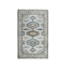 Load image into Gallery viewer, 3&#39;1&quot;x5&#39;2&quot; Pale Smoke Gray, Persian Village Influence with Geometrical Medallions, Denser Weave, Pure Wool, Hand Knotted, Oriental Rug FWR508548