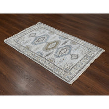 Load image into Gallery viewer, 3&#39;1&quot;x5&#39;2&quot; Pale Smoke Gray, Persian Village Influence with Geometrical Medallions, Denser Weave, Pure Wool, Hand Knotted, Oriental Rug FWR508548