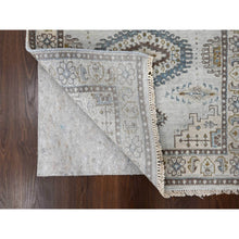 Load image into Gallery viewer, 3&#39;1&quot;x5&#39;2&quot; Pale Smoke Gray, Persian Village Influence with Geometrical Medallions, Denser Weave, Pure Wool, Hand Knotted, Oriental Rug FWR508548