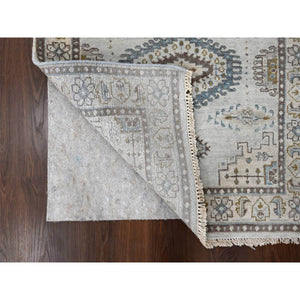 3'1"x5'2" Pale Smoke Gray, Persian Village Influence with Geometrical Medallions, Denser Weave, Pure Wool, Hand Knotted, Oriental Rug FWR508548