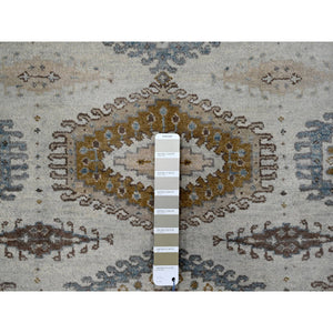 3'1"x5'2" Pale Smoke Gray, Persian Village Influence with Geometrical Medallions, Denser Weave, Pure Wool, Hand Knotted, Oriental Rug FWR508548