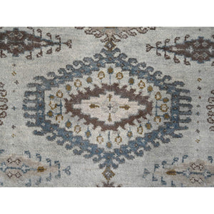 3'1"x5'2" Pale Smoke Gray, Persian Village Influence with Geometrical Medallions, Denser Weave, Pure Wool, Hand Knotted, Oriental Rug FWR508548
