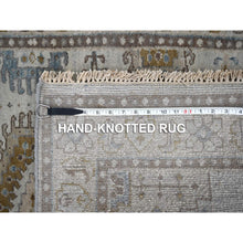 Load image into Gallery viewer, 3&#39;1&quot;x5&#39;2&quot; Pale Smoke Gray, Persian Village Influence with Geometrical Medallions, Denser Weave, Pure Wool, Hand Knotted, Oriental Rug FWR508548
