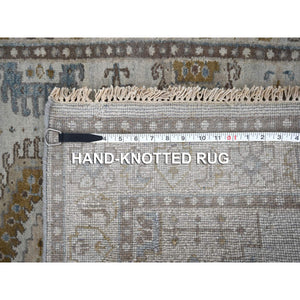 3'1"x5'2" Pale Smoke Gray, Persian Village Influence with Geometrical Medallions, Denser Weave, Pure Wool, Hand Knotted, Oriental Rug FWR508548