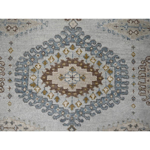 4'x10'1" Rhino Gray, Organic Wool, Persian Village Inspired with Geometrical Medallion Designs, Denser Weave, Hand Knotted, Wide Runner Oriental Rug FWR508554