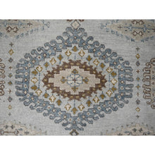 Load image into Gallery viewer, 4&#39;x10&#39;1&quot; Rhino Gray, Organic Wool, Persian Village Inspired With Geometrical Medallion Designs, Denser Weave, Hand Knotted, Wide Runner Oriental Rug FWR508554
