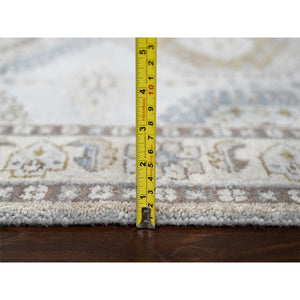 4'x10'1" Rhino Gray, Organic Wool, Persian Village Inspired with Geometrical Medallion Designs, Denser Weave, Hand Knotted, Wide Runner Oriental Rug FWR508554