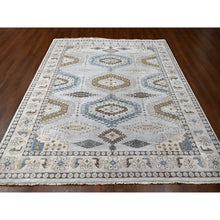 Load image into Gallery viewer, 9&#39;1&quot;x12&#39; Chrome Gray, Hand Knotted, Soft and Velvety Wool, Persian Village Influence and Geometrical Medallions, Densely Woven, Oriental Rug FWR508560