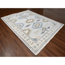 Load image into Gallery viewer, 9&#39;1&quot;x12&#39; Chrome Gray, Hand Knotted, Soft and Velvety Wool, Persian Village Influence and Geometrical Medallions, Densely Woven, Oriental Rug FWR508560