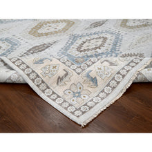 Load image into Gallery viewer, 9&#39;1&quot;x12&#39; Chrome Gray, Hand Knotted, Soft and Velvety Wool, Persian Village Influence and Geometrical Medallions, Densely Woven, Oriental Rug FWR508560