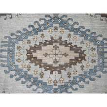 Load image into Gallery viewer, 9&#39;1&quot;x12&#39; Chrome Gray, Hand Knotted, Soft and Velvety Wool, Persian Village Influence and Geometrical Medallions, Densely Woven, Oriental Rug FWR508560