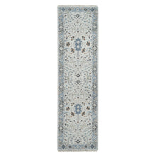 Load image into Gallery viewer, 2&#39;6&quot;x9&#39;10&quot; Pastel Gray, Oushak with Floral Motifs, Natural Wool, Denser Weave, Hand Knotted, Runner Oriental Rug FWR508626