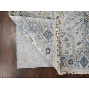 2'6"x9'10" Pastel Gray, Oushak with Floral Motifs, Natural Wool, Denser Weave, Hand Knotted, Runner Oriental Rug FWR508626