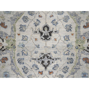 2'6"x9'10" Pastel Gray, Oushak With Floral Motifs, Natural Wool, Denser Weave, Hand Knotted, Runner Oriental Rug FWR508626