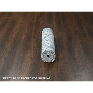 2'6"x9'10" Pastel Gray, Oushak with Floral Motifs, Natural Wool, Denser Weave, Hand Knotted, Runner Oriental Rug FWR508626