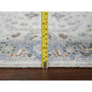 2'6"x9'10" Pastel Gray, Oushak with Floral Motifs, Natural Wool, Denser Weave, Hand Knotted, Runner Oriental Rug FWR508626