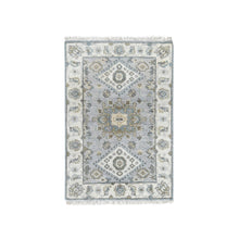 Load image into Gallery viewer, 2&#39;x3&#39; Lavender Gray, Vegetable Dyes, Karajeh Design with Geometric Medallion, 100% Wool, Hand Knotted, Mat Oriental Rug FWR508692