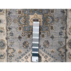 2'x3' Lavender Gray, Vegetable Dyes, Karajeh Design with Geometric Medallion, 100% Wool, Hand Knotted, Mat Oriental Rug FWR508692