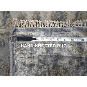 2'x3' Lavender Gray, Vegetable Dyes, Karajeh Design with Geometric Medallion, 100% Wool, Hand Knotted, Mat Oriental Rug FWR508692