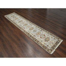 Load image into Gallery viewer, 2&#39;8&quot;x12&#39; Timberwolf Gray With Taupe Brown, Hand Knotted Karajeh And Geometric Medallion Design, Natural Dyes, Pure Wool, Runner Oriental Rug FWR508710