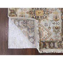 Load image into Gallery viewer, 2&#39;8&quot;x12&#39; Timberwolf Gray With Taupe Brown, Hand Knotted Karajeh And Geometric Medallion Design, Natural Dyes, Pure Wool, Runner Oriental Rug FWR508710